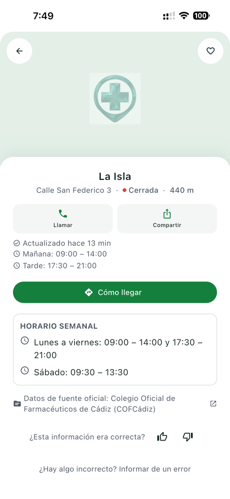 Ficha con el horario semanal completo